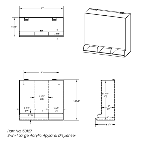 50127 | 3-in-1 Large Acrylic Apparel Dispenser